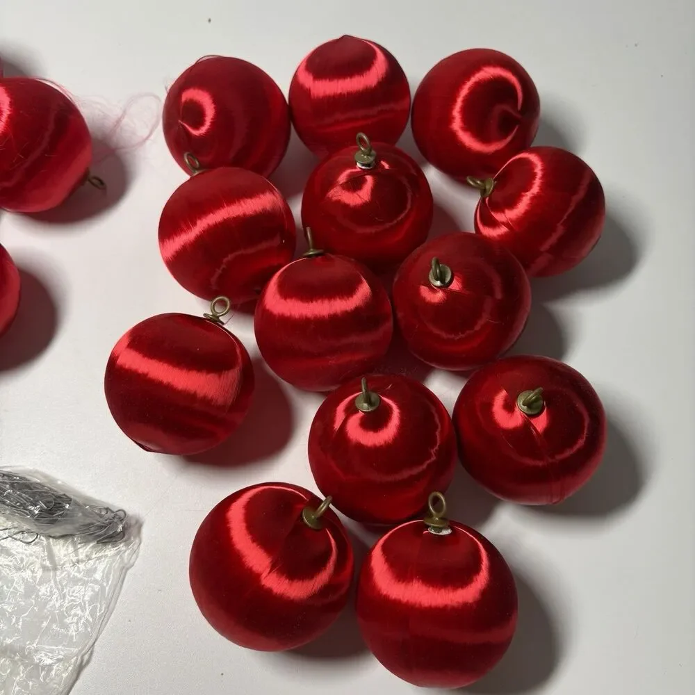 Vintage Pyramid Red Satin Silk 2.5” Unbreakable Christmas Tree Ornaments